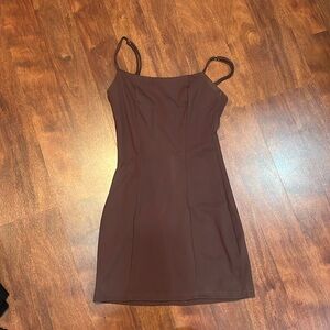 size XS brown pleated mini dress with adjustable straps